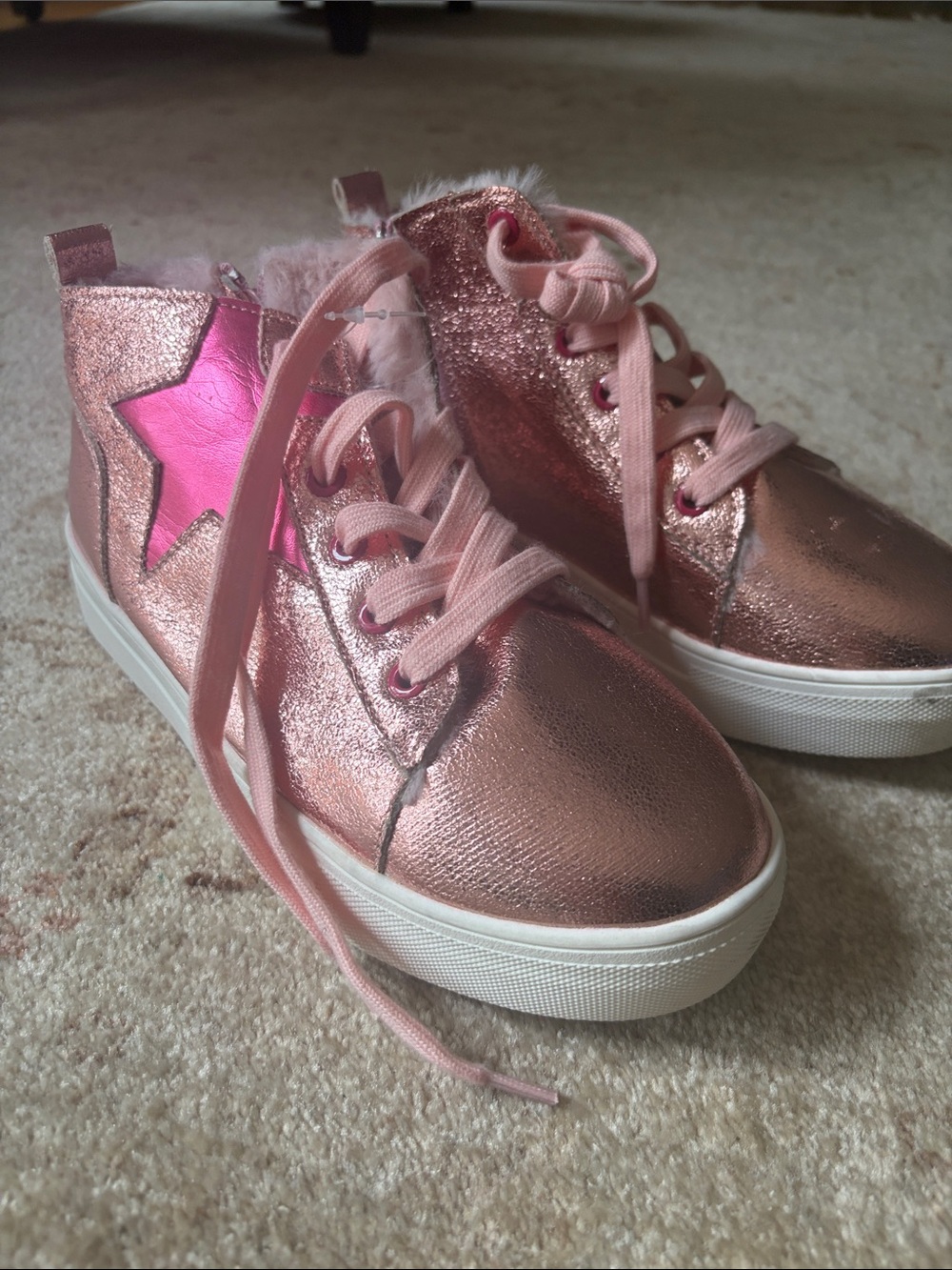 MIA Metallic Rose Pink High-Top Sneakers for Kids